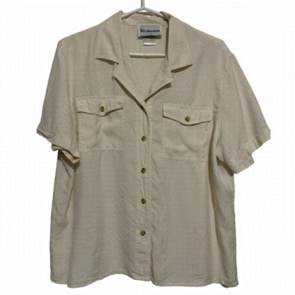 Vintage 100% silk tan Sandy neutral blouse minimalist